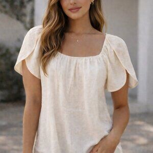 Doe & Rae Linen-Blend Puff Sleeve Milkmaid Peasant Top | Cottagecore Boho